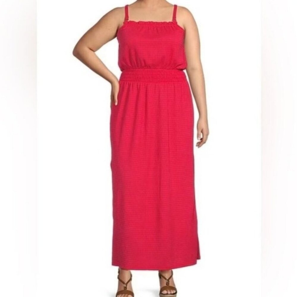 MICHAEL Michael Kors Textured Coral Criss Cross Back Maxi Dress Medium Petite
